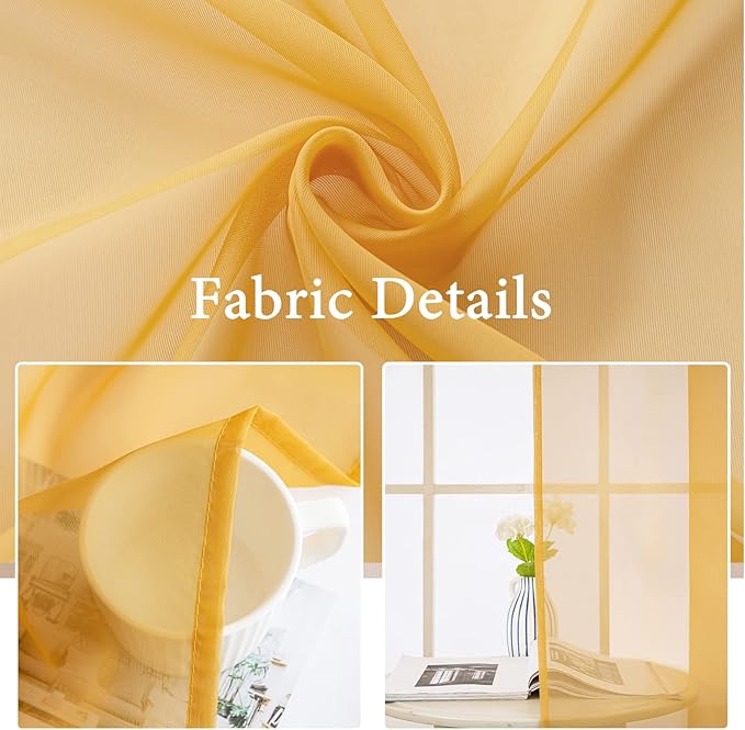 MIULEE 2 Panels Solid Color Sheer Window Curtains Elegant Window Voile Fall Panels/Drapes/Treatment for Bedroom Living Room (54X54 Inches Gold)