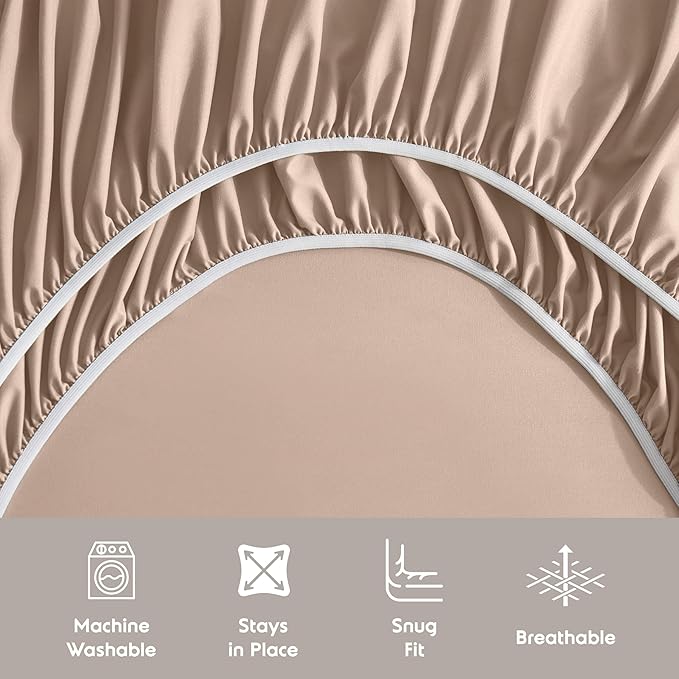 Nestl Extra Deep Full Sheet Set - 6 Piece Breathable & Cooling Sheets - Hotel Luxury Bedding Set w/18-24 Inch Deep Pockets - Easy & Secure Fit - Super Soft, Wrinkle Free & Comfy - Taupe Sand