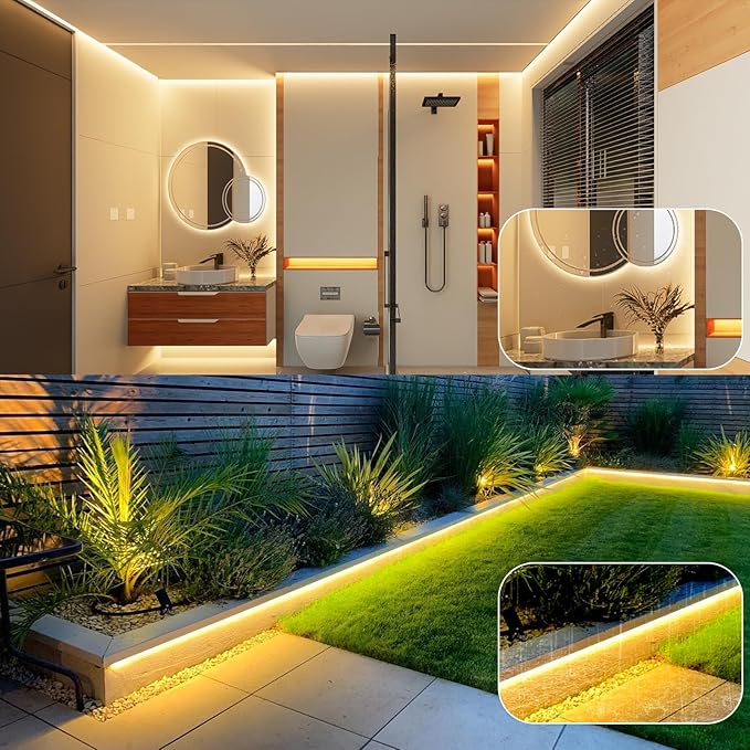 IP67 COB LED Strip Light 100FT/30M Outdoor Led Strip Lights Waterproof 3000K CRI90+ Flexible 24V Remote & App Control Dimmable Water Proof Led Light Strips × 2 Rolls for Terraces Patio