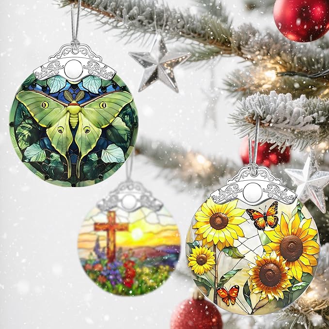 Christmas Ornaments: Stained Glass Ornament, Christmas Tree Ornament, Hanging Ornaments for Home Decor & Xmas Tree Decorations – Exquisite Holiday Decor, Gifts & Holiday Present - Luna Moth