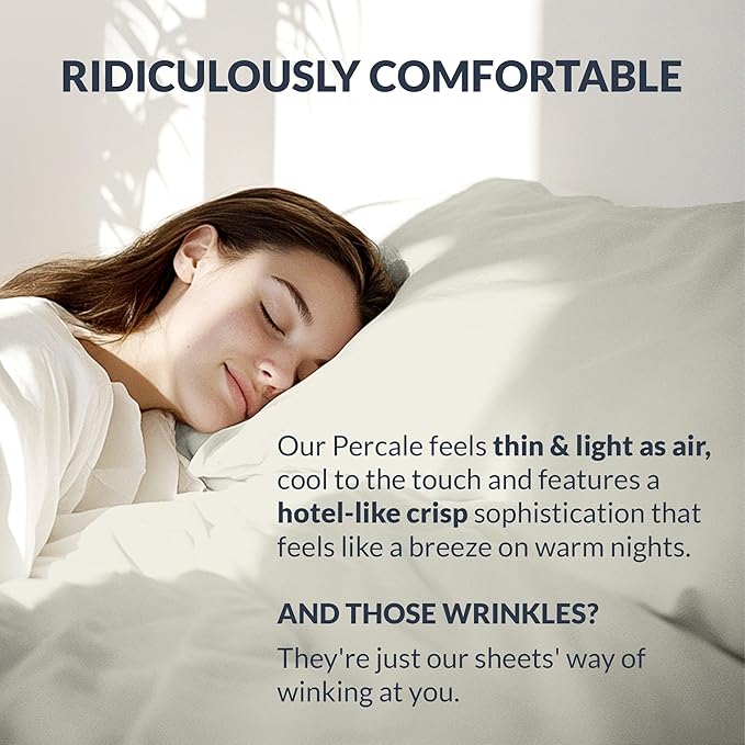 100% Egyptian Cotton Percale Pillow Cases Set - Luxurious 400 Thread Count, Breathable & Skin-Friendly - Softer After Each Wash - Oeko-TEX Certified