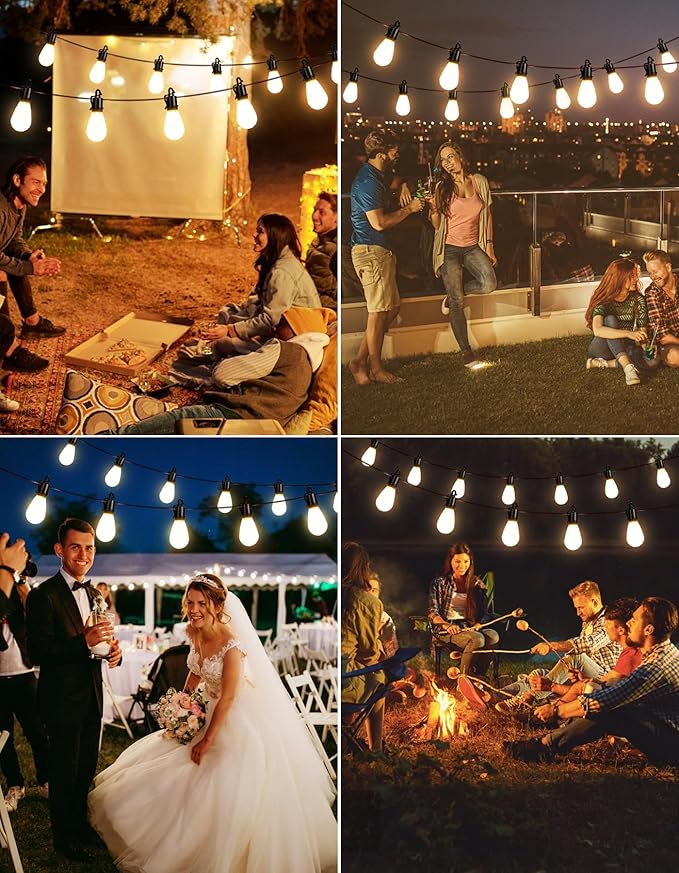 100FT Outdoor String Lights with 52 Shatterproof S14 Vintage Edison Bulbs E12 Sockets,2700K Dimmable Outdoor Lights,IP55 Waterproof LED String Lights for Outside, Patio, Garden, Backyard,Bistro