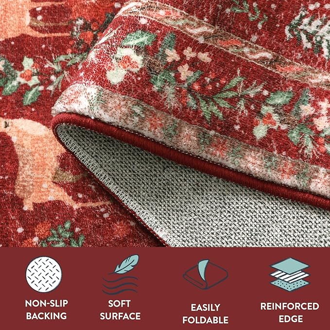 Lahome Christmas Runner Rug 2x10 Red Hallway Runner Rug,Kitchen Runner Rugs Non Skid Washable,Soft Christmas Tree Santa Claus Bathroom Carpet Runner for Entryway Bedside Holiday Decor(2'x10',Red)