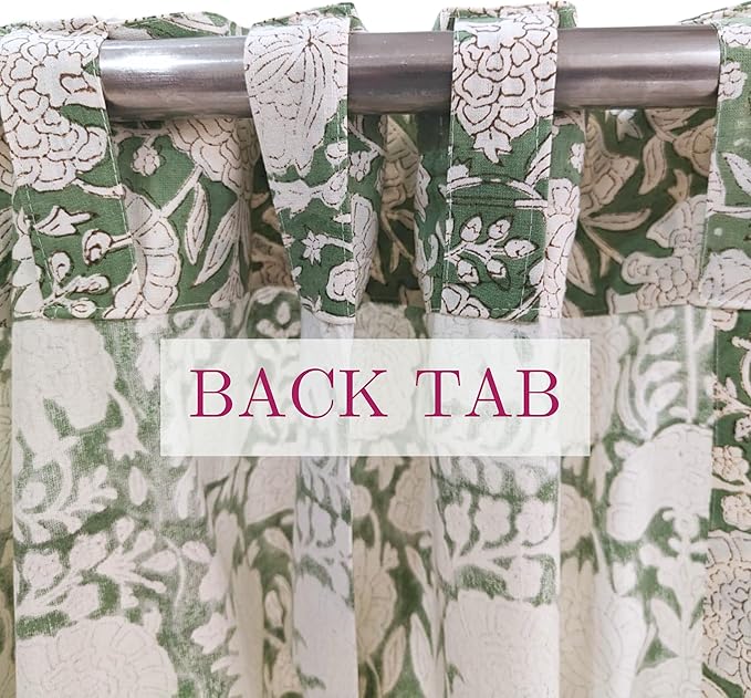 ATOSII 100% Cotton Single Panel Floral Block Print Curtain, Easy Hanging with Rod Pocket & Loop, Living Room, Dining Room, Bedroom Light Filtering Boho Curtains, Set of 1, 60" W X 96" L, Jade Green
