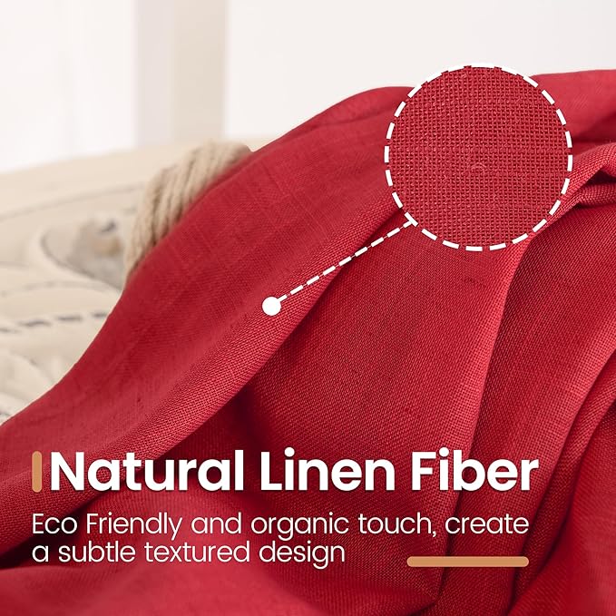 BGment Long Linen Semi Sheer Curtains 102 Inch Length for Living Room, Red Lightweight Window Drapes for Bedroom Christmas Decor with Rod Pocket Rustic Textured, 2 Panels Set, Each 52 Inch Wide