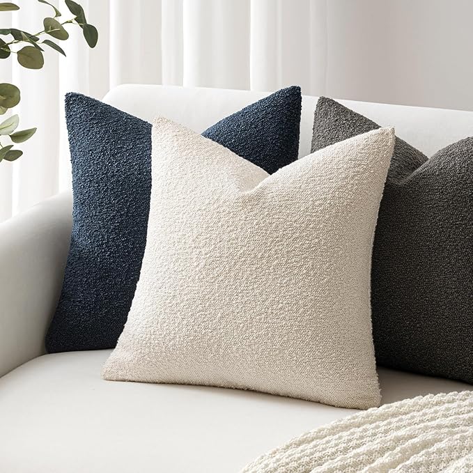 Woaboy Pack of 2 20x20 Inch Decorative Boucle Throw Pillow Covers Textured Square Pillowcaes Accent Solid Cozy Soft Cushion Covers Home Decor for Sofa Couch Living Room Home Decor,Dark Coffee