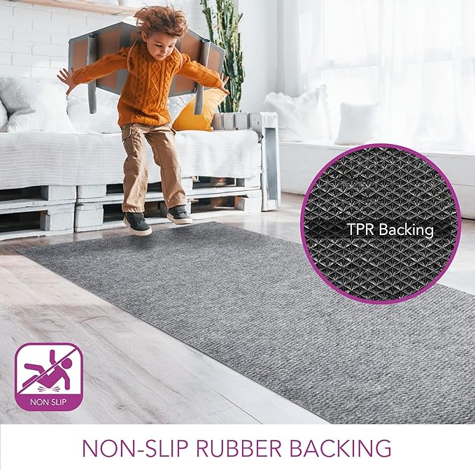 iCustomRug Hallway Runner Rug – 3x9ft Grey, Indoor/Outdoor, Non-Slip Rubber Backing, Low-Profile All-Weather Carpet, Non-Shedding & Easy Care, Entryway Mat Ideal for High Traffic Areas