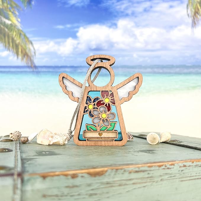 3.5" (H) Red, White & Blue Guardian Angel Ornament - Patriotic Election 2024 Decor - 4th of July Decorations for Home - Flowers