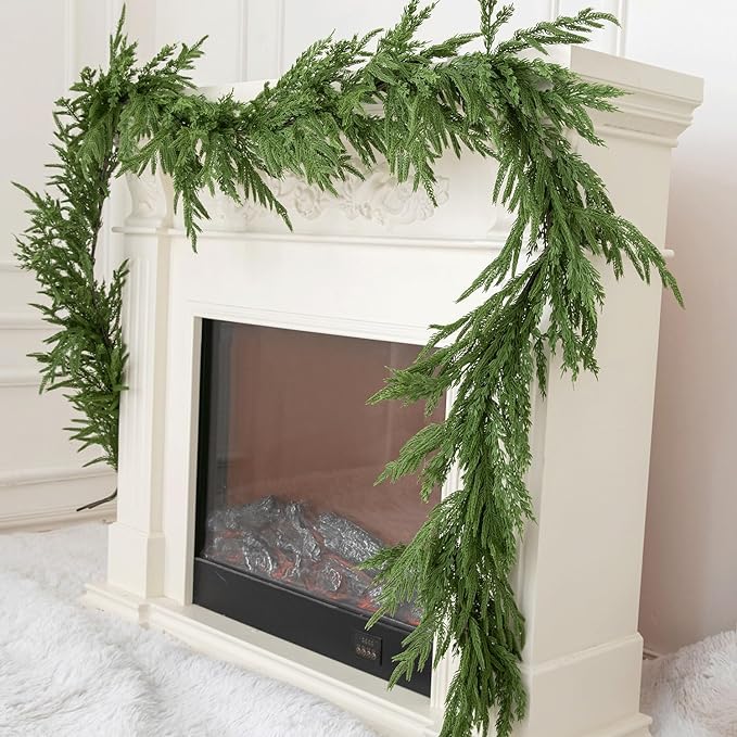 15ft Handmade Christmas Garland,Artificial Cypress Cedar Pine Needles Greenery Seasonal Garland for Christmas TV Cabinet Winter Holiday Indoor Outdoor Decoration