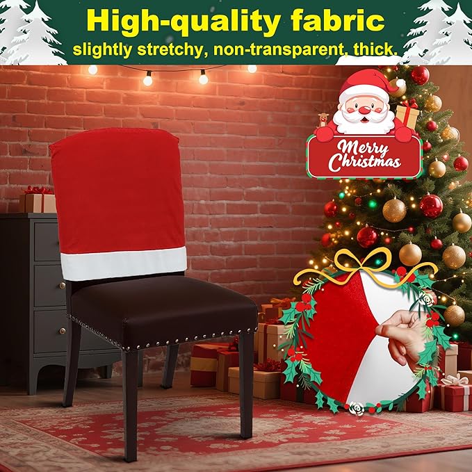 Christmas Chair Covers Hat Chair Back Covers for Xmas Holiday Chair Covers Set of 2, Stretch Parsons Chair Slipcovers Removable Washable Kitchen for Home Hotel Banquet Holiday Decoration