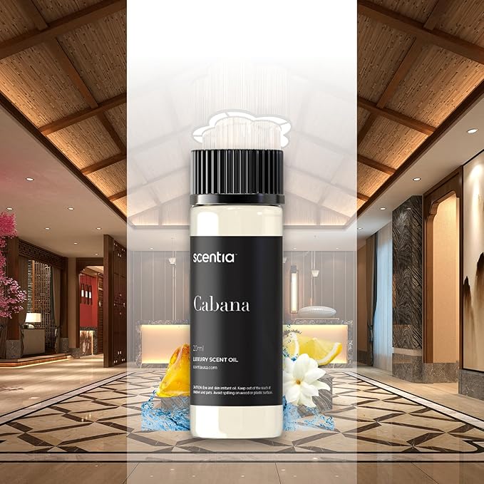 Scentia Hotel Diffuser Oil Inspired by 5-Star Hotel Scent - 50 mL 1.69 fl oz - Essential Oil Blend Botanical Jasmine, Bergamot & Fresh Marine Notes for Aromatherapy Diffusers - Cabana
