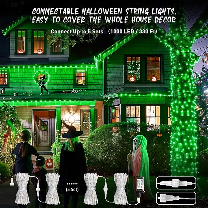 JMEXSUSS Green Lights for Halloween Decor, 66ft 200 LED Green String Christmas Lights Outdoor Indoor, Clear Wire Christmas Light Plug in for Garden Party Christmas Tree Halloween Decorations