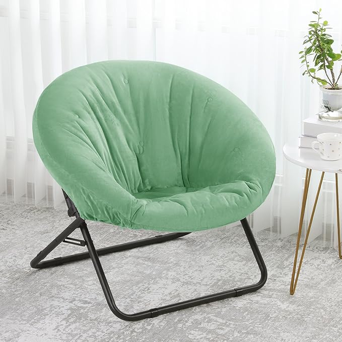 HOMBYS Extra Thick Saucer Chair Cushion Cover for Adults - Furry and Soft Round Moon Chair Cover for Indoor & Outdoor Use, Stretch and Elastic Closure, Removable and Machine Washable, Sage Green