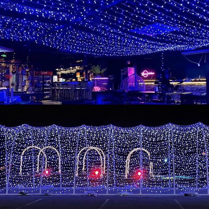 YEGUO 165ft 500 LED Christmas Lights Outdoor Waterproof, Blue and White String Light Indoor, 8 Modes Green Wire Twinkle Tree Lights Plug in with Memory Timer