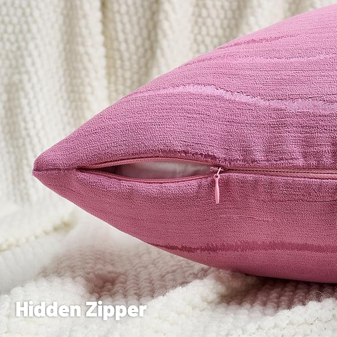 FUTEI Hot Pink Chenille Decorative Throw Pillow Covers 22x22 Inch Set of 2,Soft Embossed Striped Textured Cushion Case,Modern Home Decor for Couch Bed Living Room