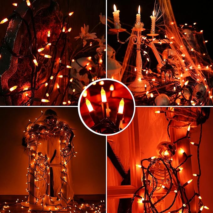 Toodour Candy Corn Halloween Lights, 25ft 100 Count Incandescent Halloween String Lights, UL Certified Connectable Mini Bulbs Yellow & Orange Light for Home, Garden, Porch, Party, Yard, Indoor Decor