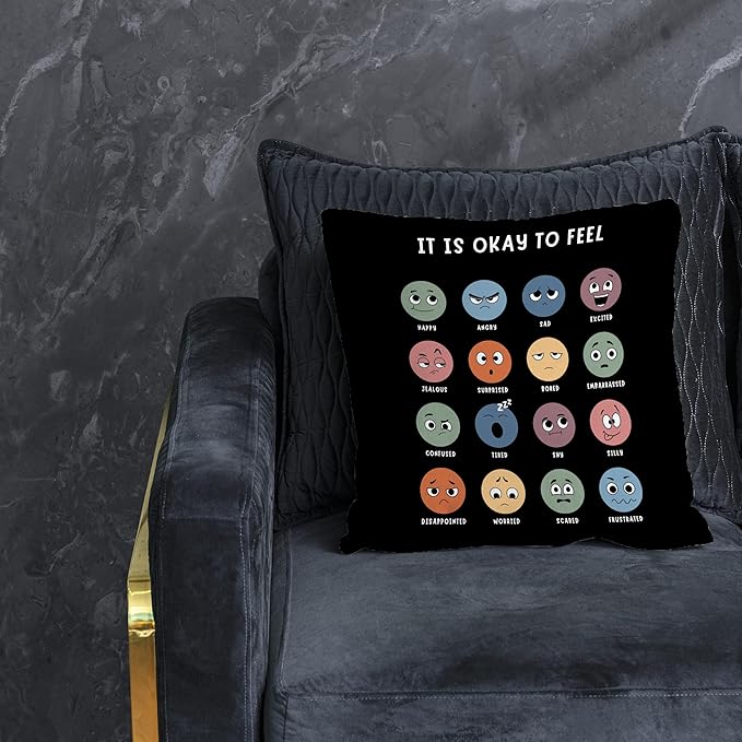 Nogrit Calming Corner Counseling Office Must Haves Throw Pillow Cover, Mental Health Pillowcase Decor for Mental Health Counselor Gifts, Calming Corner Pillow Covers 20x20 Black