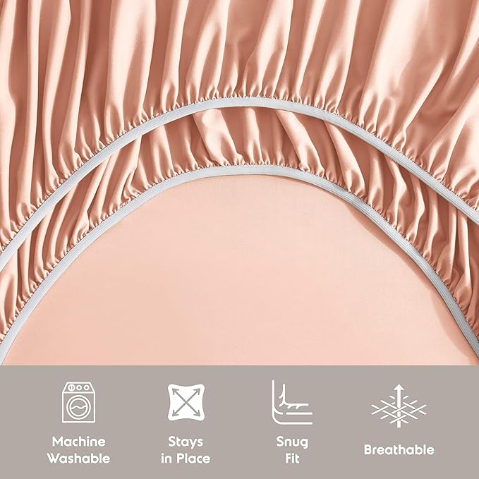 Nestl Extra Deep Queen Sheet Set - 6 Piece Breathable & Cooling Sheets - Hotel Luxury Bedding Set w/18-24 Inch Deep Pockets - Easy & Secure Fit - Super Soft, Wrinkle Free & Comfy - Peach Beige