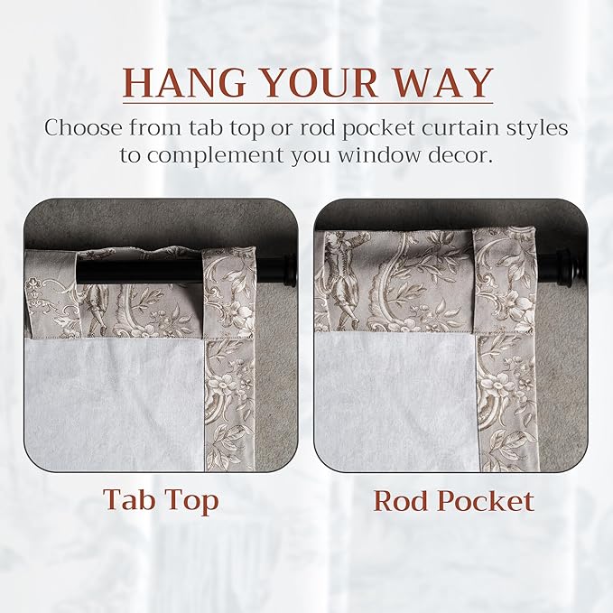 Maison d' Hermine Curtains for Living Room 100% Cotton 124 inch Length Two Panels Light Filtering Toile Curtains for Bedroom Windows with Rod and Loop Pockets Drapes (Joli Jouy Beige, 50" W x 124" L)
