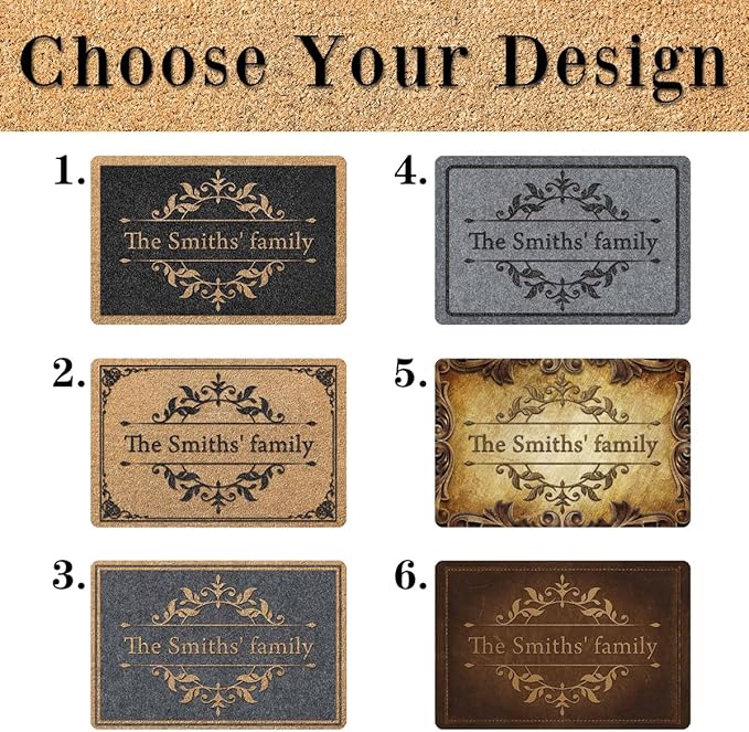 InterestPrint Personalized Family Doormat with Name Classical Pattern Custom Family Name,Welcome Mat, Customized Door Mat Rug for Home Decoration on Christmas Halloween Fall