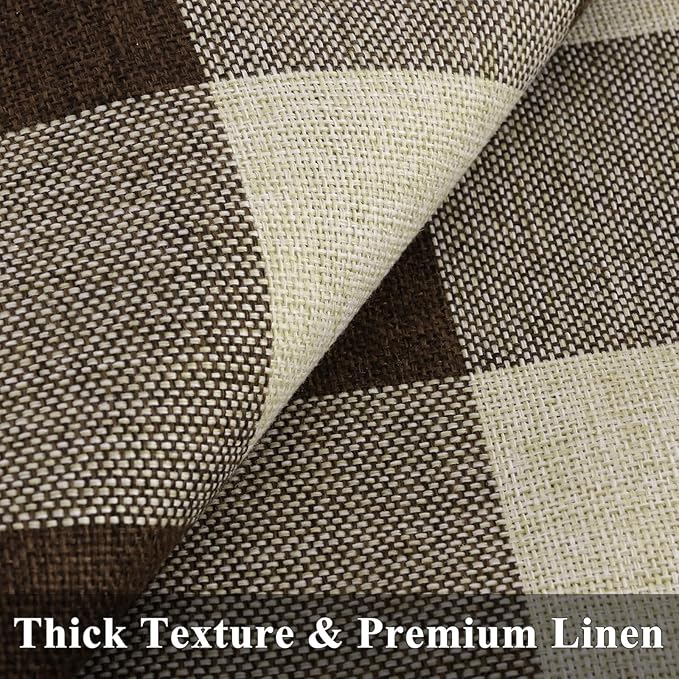 decorUhome Buffalo Plaid Check Throw Pillow Covers 18x18 Set of 2, Outdoor Linen Decorative Farmhouse Gingham Pillow Covers with Stitched Edge for Bed Couch Sofa, Brown and Beige