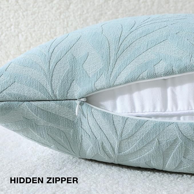 FUTEI Baby Blue Decorative Throw Pillow Covers 26x26 Inch Set of 2,Soft Chenille Phoenix Tail Leaf Textured Euro Pillow Shams,Modern Home Decor for Couch Bed Living Room