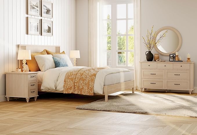 WAMPAT Beige End Table with Charging Station, Narrow Side Table with 1 Drawer &1 Storage Cabinet, Mid Century Modern Nightstand with Power Outlets & USB Ports for Living Room, Bedroom