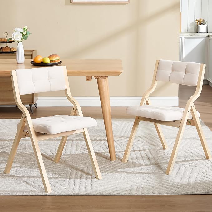 6-Pack Folding Dining Chairs with Cushion,Padded Foldable Dining Chairs,Portable Wooden Folding Chairs for Dining Rooms Kitchen Wedding and Party Indoor Beige