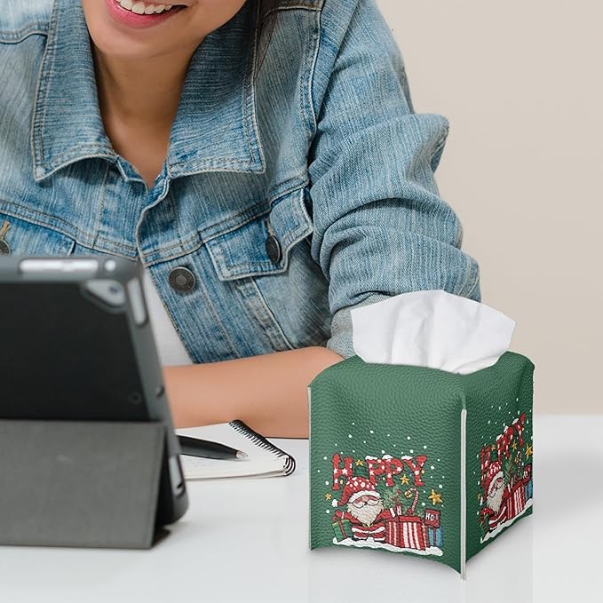 Santa Claus Gifts Square Tissue Box Cover Christmas Cube Tissue Holder Square Tissue Holder Decorative Organizer for Bathroom,Tabletop Car Tissue Cover