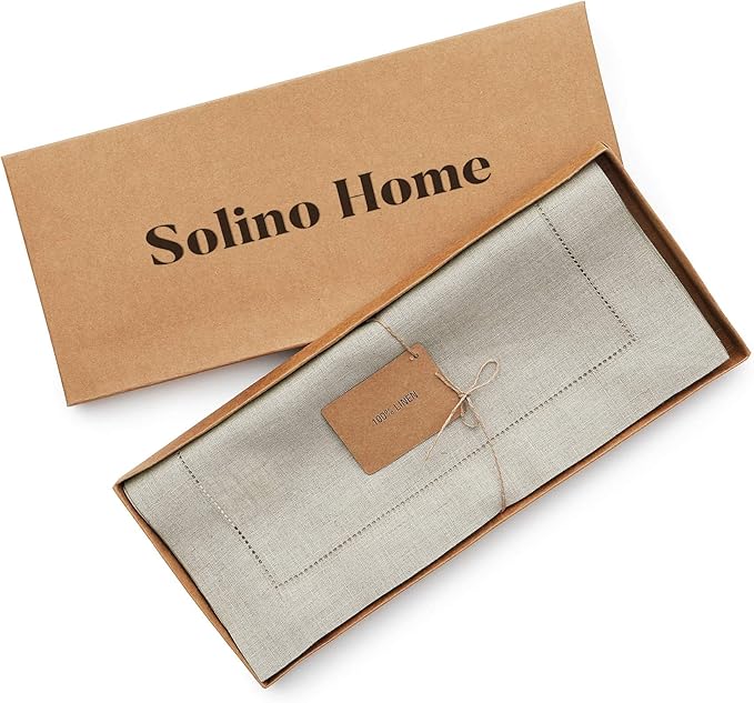 Solino Home Linen Natural Table Runner 60 Inches - Classic Hemstitch, 100% Pure Linen Coffee Table Runner 14 x 60 Inch Ideal for Dresser Tables - Fall, Autumn, Halloween, Thanksgiving, Christmas