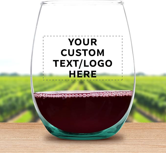Custom Stemless Wine Glass 9 oz. Set of 100, Personalized Bulk Pack - Great for Wedding Favors, Bachelorette Party Decorations, Party Favors, Color Bottom - Green