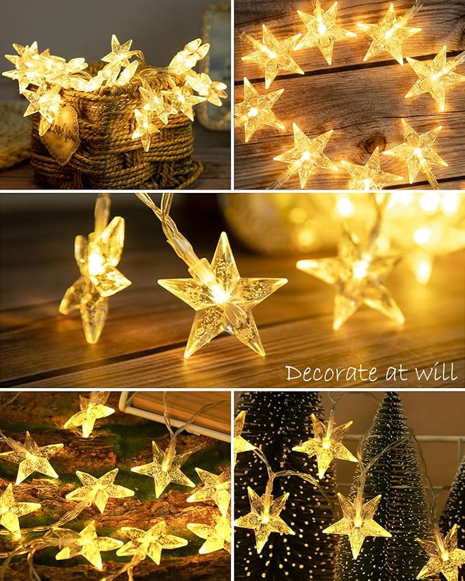 Star String Lights Plug in, 59 Ft 100 LED Star Fairy Lights with Remote Timer, Connectable Waterproof for Bedroom Wedding Party Indoor Outdoor Décor, Warm White