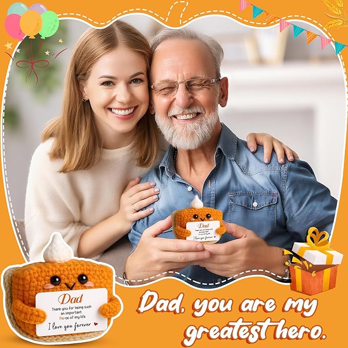Thank You Gifts for Dad from Daughter Son Wife, Mini Crochet Pumpkin Pie Plush Birthday Gifts for Dad Bonus Step Fathers, Halloween Thanksgiving Christmas Stocking Stuffer Emotional Small Cute Decor