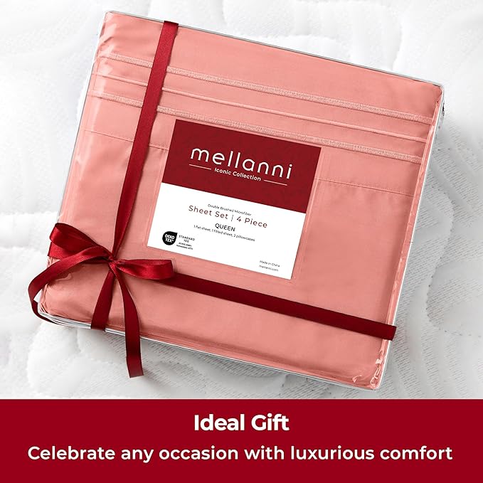 Mellanni Extra Deep Twin Sheets - 3 PC Iconic Collection Bedding - Hotel Luxury, Ultra Soft, Cooling Bed Sheets - Wrinkle, Fade, Stain Resistant (Twin, Coral)