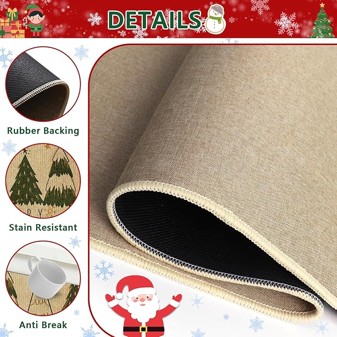 Christmas Snow Santa Kitchen Rugs and Mats Non Skid Washable Set of 2, Xmas Kitchen Mats for Floor Decor