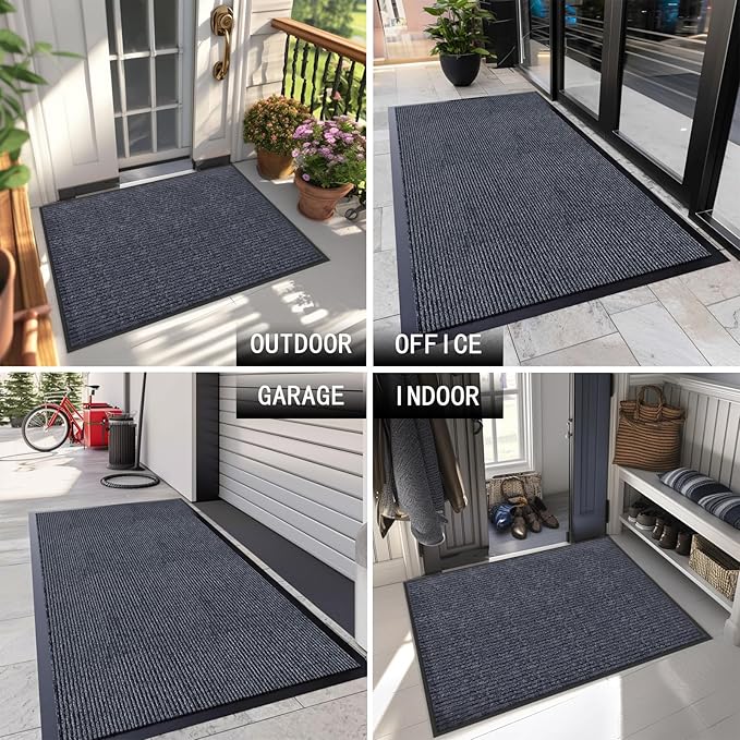 CHICHIC 3'x5' Indoor Outdoor Heavy Duty Door mat, Welcome Front Door Mat for Home Entrance, Super Water Absorbent Large Commercial Floor Mats, Non Slip Rubber Back Entryway Rugs for Garage (Grey)