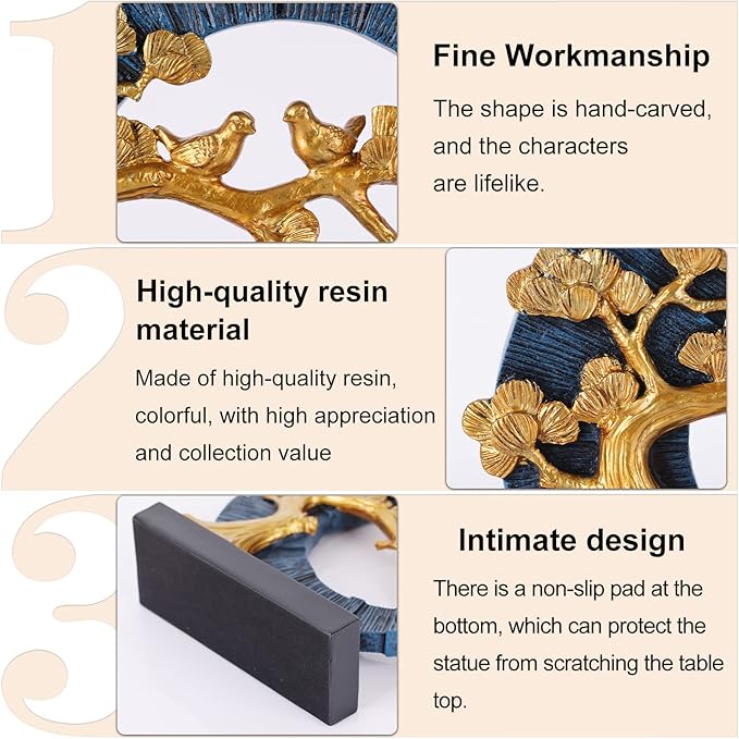 Gold Welcome Pine and Bird Statue Decor, Gold and Blue Home Decor, Bird Sculpture Home Decor for Bookshelves Office Shelves on Coffee Tables TV Cabinets Entryway Entryway Decor.