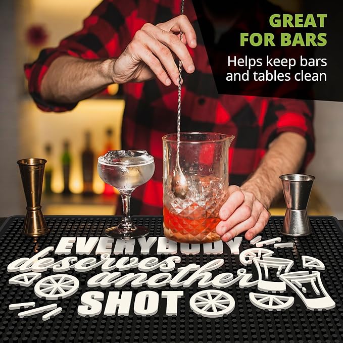Everybody Deserves Shot Bar Mat for Countertop - Ideal for Bartending & Home Bar Spill-Proof, Durable, Non-Slip Rubber Mat - Large Size 18"x12" - Bar Mats for Home Bar - Thick Rubber Mat