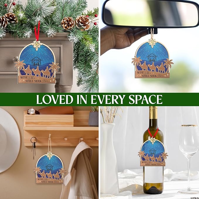 FLAGWIX Christian Gifts for Women Men - Suncatcher Christmas Ornaments 2025 - Spiritual Religious Gifts for Women Mom, Nativity Ornaments Christmas Decorations, Three Wise Men Christian Ornament