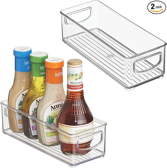 InterDesign iDesign Plastic Stackable Pantry Bin - Storage Bin with Handles for Cabinets or Fridge - Set of 2 - Clear