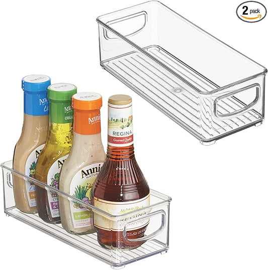 InterDesign iDesign Plastic Stackable Pantry Bin - Storage Bin with Handles for Cabinets or Fridge - Set of 2 - Clear