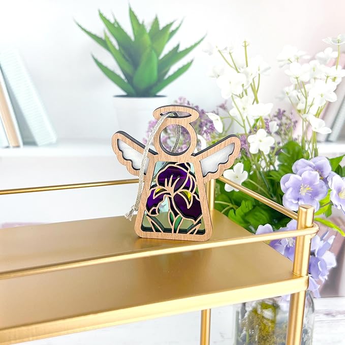 Iris Suncatcher - Purple Flower Christmas Ornament - Guardian Angel Gift for Mom, Grandma, Sister, Daughter - 3.5" (H)