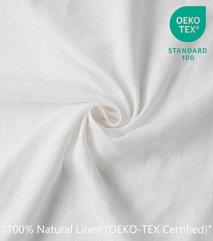 Talasily 100% French Pure Linen Sheets Set King Size,Oeko-TEX Certified Bedding, All-Season Breathable for Hot Sleepers,16 Inch Deep Pocket Machine Washable 4-Piece (White)