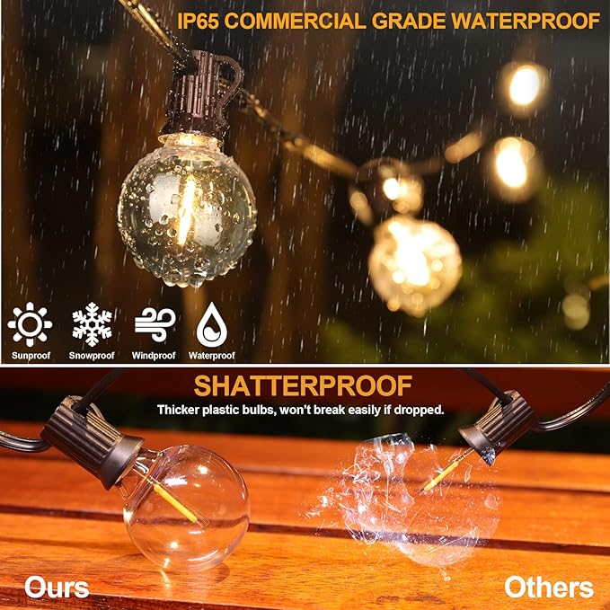 Mlambert 150Ft(3x50Ft) Outdoor String Lights, G40 Globe Patio Lights with 75+6 Dimmable Shatterproof LED Hanging Bulbs for Backyard Party-Black Wire