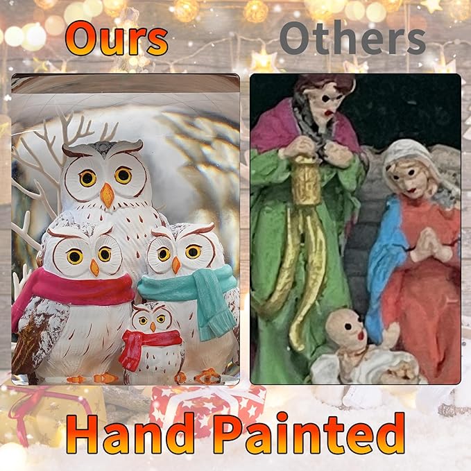 Christmas Owl Family Snow Globe Musical Snow Globes Light up Swirling Glitter Snow Globe Lantern with Timer, Owl Collectible Figurines Lighted Christmas Home Decor USB Powered & Battery Operated
