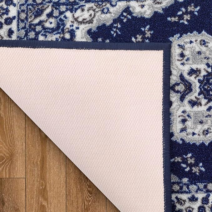 Antep Rugs Alfombras Oriental Traditional 2x10 Non-Skid (Non-Slip) Low Profile Pile Rubber Backing Indoor Runner Rugs (Navy Blue, 2' x 10')