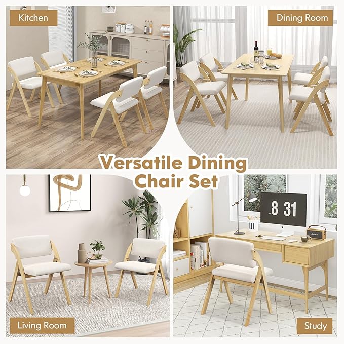 GOFLAME Folding Dining Chairs Set of 4, Upholstered Kitchen Chairs with Padded Seat & Backrest, Modern Side Chairs with Rubber Wood Legs for Home Office Events, Wedding, No Assembly Needed, Natural