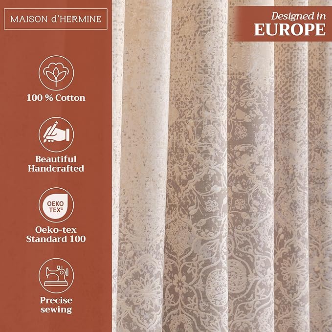 Maison d'Hermine Curtains for Living Room 100% Cotton 96 inch Length One Panel Window Curtains for Bedroom with Loop & Rod Pockets - Imperfection - Fog, 50" W x 96" L