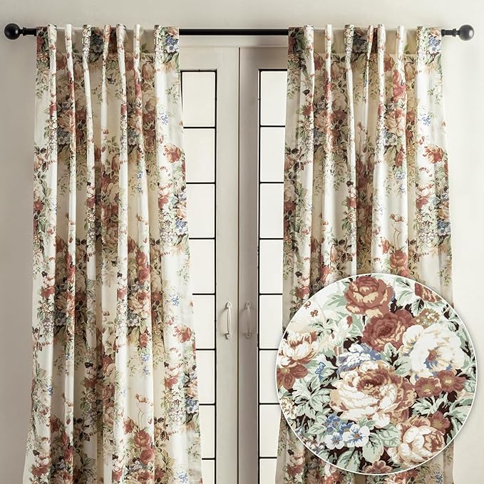 Maison d' Hermine Curtains for Living Room 100% Cotton 124 inch Length Two Panels Light Filtering Curtains for Bedroom Windows with Rod and Loop Pockets Drapes (Abbeville, 50" W x 124" L)
