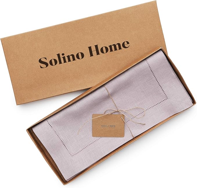 Solino Home Linen Lilac Table Runner 132 Inches Long - 100% Pure Linen Extra Long Table Runner 14 x 132 Inch for Fall, Autumn, Thanksgiving, Christmas - Classic Hemstitch